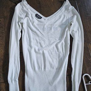 Bebe shimmer & rhinestones white sweater